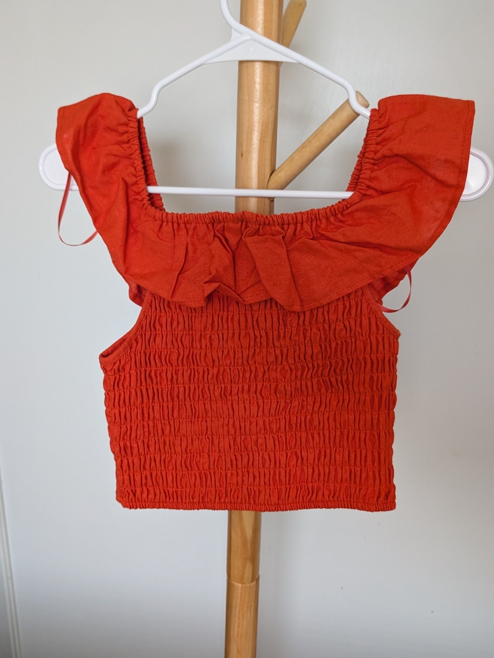 Monteau Rust Red Smocked Ruffle Crop Top - Picture 3 of 3